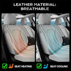 Coverado Full Set Car Seat Covers, Luxury Faux Leather Waterproof Seat Covers, Gray Car Seat Protectors, Universal Fit, Leather Seat Cushions for Cars-Gray
