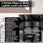 Black Leather Recoloring Balm, Leather Repair Kit for Furniture, Leather Scratch Remover, Leather Color Restorer for Couch, Car Seats, Shoes - Repair Leather Dye for Scratched and Faded Leather