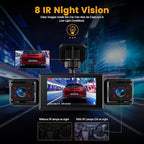 Dash Cam 3 Inch 1080P 4 Channel Dash Camera for Cars with Driving Loop Recording, Exposure Compensation, Motion Detection, Reverse Help, 360 Degree Protection