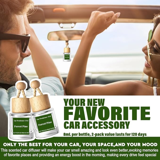 Car Air Freshener Diffuser 2 Pack Hanging Air Freshener Diffuser - Forest Pine Fragrance Oil Air D iffuser for Car, 45+ Days Long Lasting Fragrance Made in USA (F13)