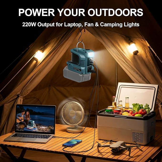 Real 220W Power Inverter Compatible with Makita 18V Battery, DC 18V to AC 110V-120V Portable Power Station with 1 AC Outlet, 1 USB & Type-C, 1 12V DC & 200LM LED (Tool Only)