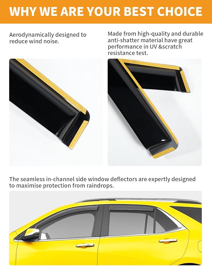 in-Channel Window Rain Guards Fit for Chevy Equinox 2018-2024 Low-Profile Rain Guards Extra Durable Window Deflectors Visors Vent Visors Vent Shades Car Accessories -4 pcs