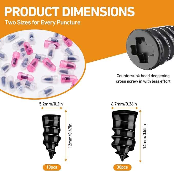 40 PCS Quick Fix Tire Plug Kit with 3 Tubes of Black Tire Sealant, New Screw in Tire Plugs, Fast Flat Tire Repair Kit for Car Motorcycle Truck Tractor Emergency Repair