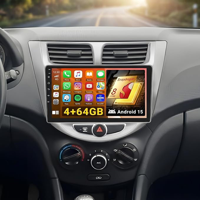 [4+64G Qualcomm 8 Core] for Hyundai Accent 2010-2016 Android 15 Car Stereo Wireless CarPlay Android Auto, 9" QLED Touch Screen Car Radio GPS DSP Hi-Res Bluetooth 5.1 Double Din Stereo 5G WiFi