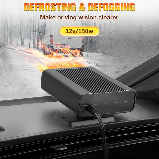 12V Car Heater, 2026 New upgraded Car Heater for Vehicle, Fast Heating Windscreen Defroster Defogger, 150W Heater that Plugs into Cigarette Lighter