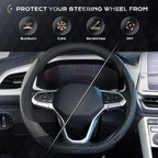 Coverado Nappa Leather Steering Wheel Cover Universal 14-15 Inch Anti-Slip Breathable Steering Wheel Protector Luxury Auto Decor for Men Women Black Gray