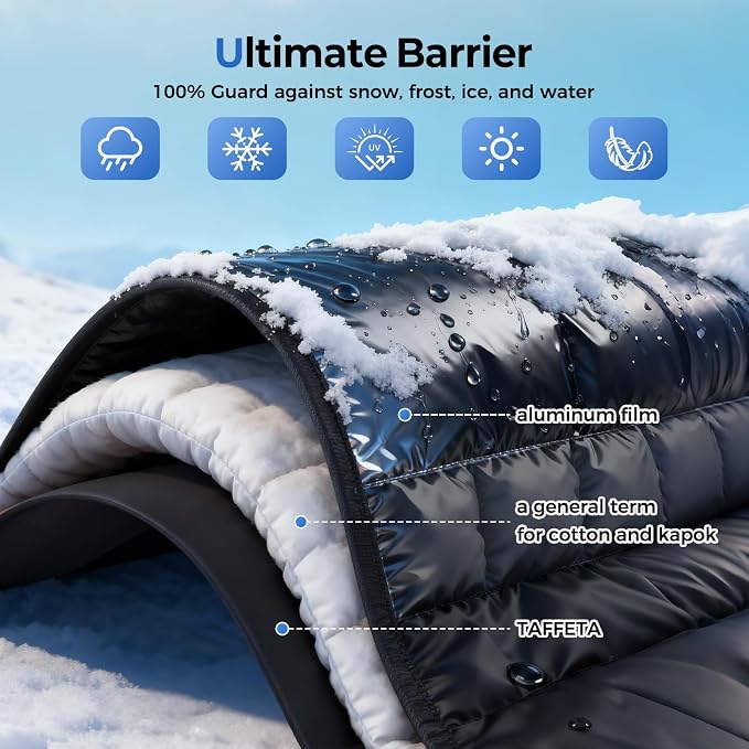 Car Windshield Cover for Ice and Snow Heavy Duty 600D Oxford Fabric with Side Mirror Cover,Standard Winter Frost Hail Protector for Most Car, Truck, SUV, Van and MPV (66x 47Inch)