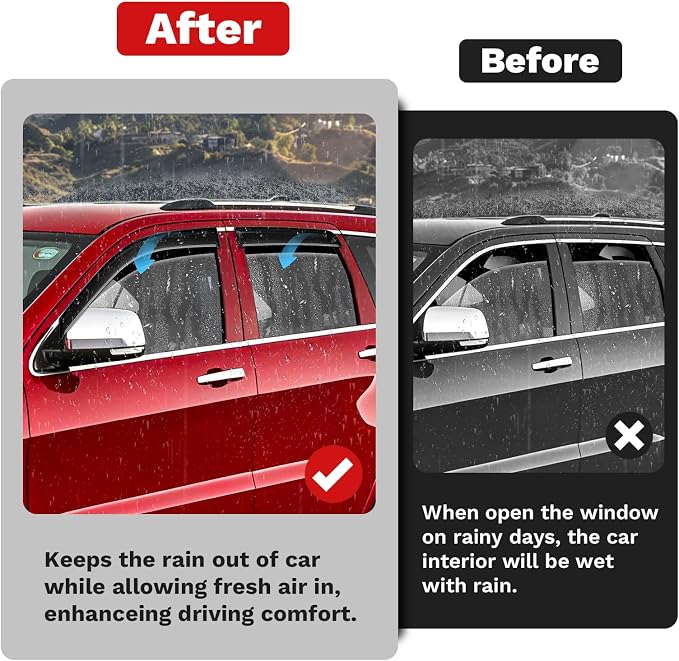 Grand Cherokee Rain Guards - Window Visors for Jeep Grand Cherokee 2011-2021, Outside-Mount Tape-On Side Window Wind Deflectors for Grand Cherokee Accessories, Vent Visors Shades Rainproof