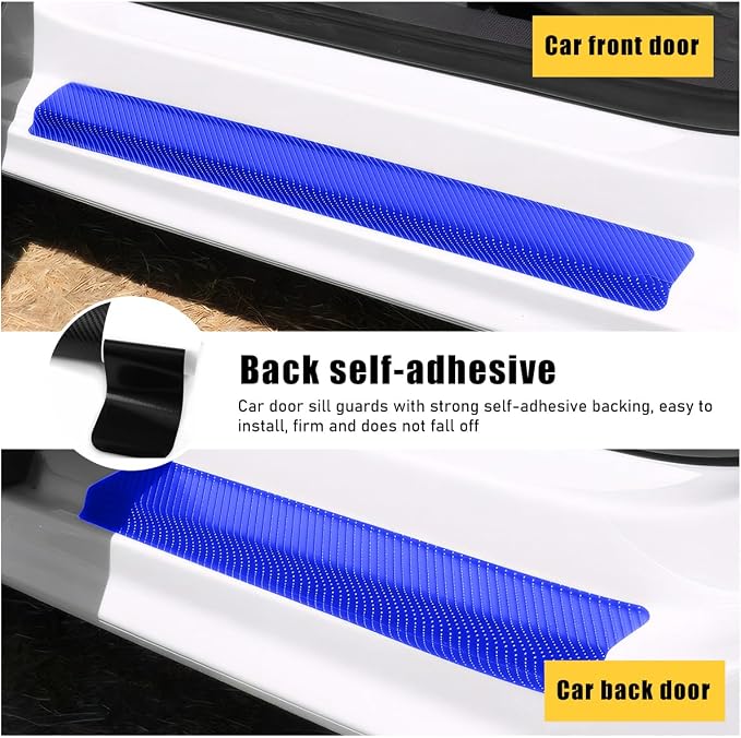 4 PCS Car Door Sill Protectors, Anti Scratch Carbon Fiber Auto Threshold Cover Strips, Decorative Door Entry Edge Scuff Sticker Universal for Most Vehicles, Car Accessories (Blue 3D)