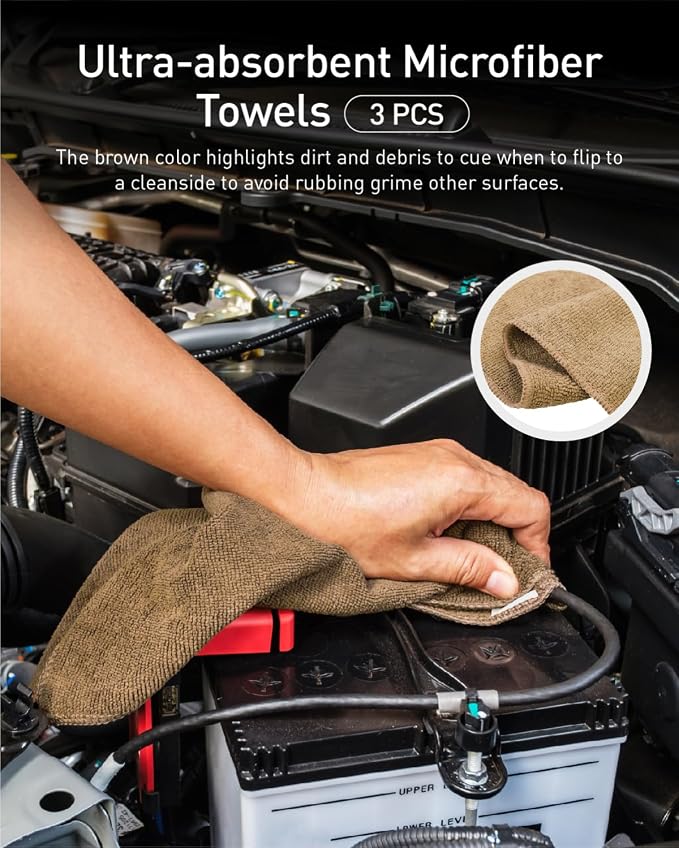 9PCS Car Interior Detailing Set, Microfiber Cloth & Applicator, Double-Head Detailing Brushes, Natural Bristles, Scratch-Free, Ultra-Soft for Seats Leather Care or Cleaning