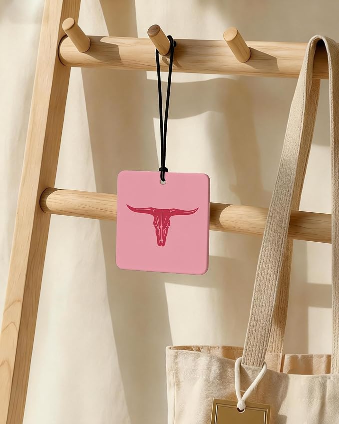 Dusty Pink Boho Western Orange Car Air Freshener 4 Pcs, Cow Skull Cactus Cowgirl Boots Square Hanging Air Freshener for Closet Drawer Books, Western Car Accessories Mirror Decor for Women