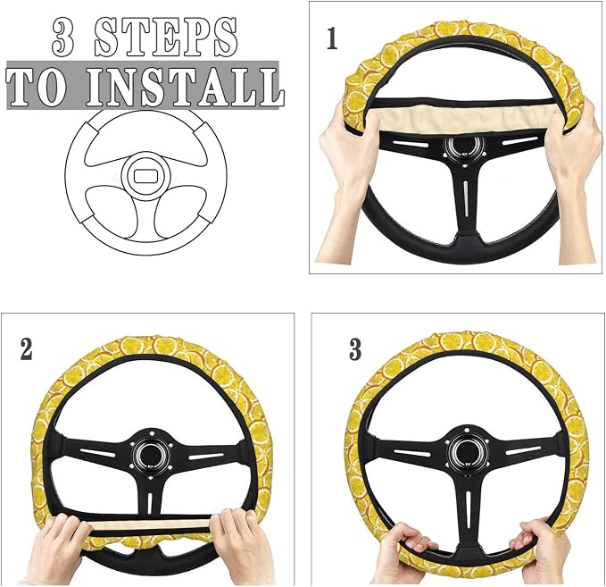 Fresh Lemon Slices Steering Wheel Covers Anti-Slip Elasticity Car Accessories Steering Wheel Protector Universal 15 Inch for Cars SUV Vehicle Truck
