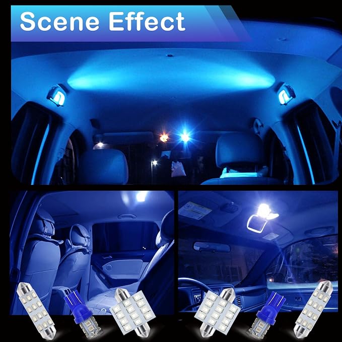 24 PCS Car LED Lights, Interior Replacement Bulbs for Car Interior Lights Dome Lights Plate Lights Map Lights Door Lights License,Compatible with All Vehicles(Blue)