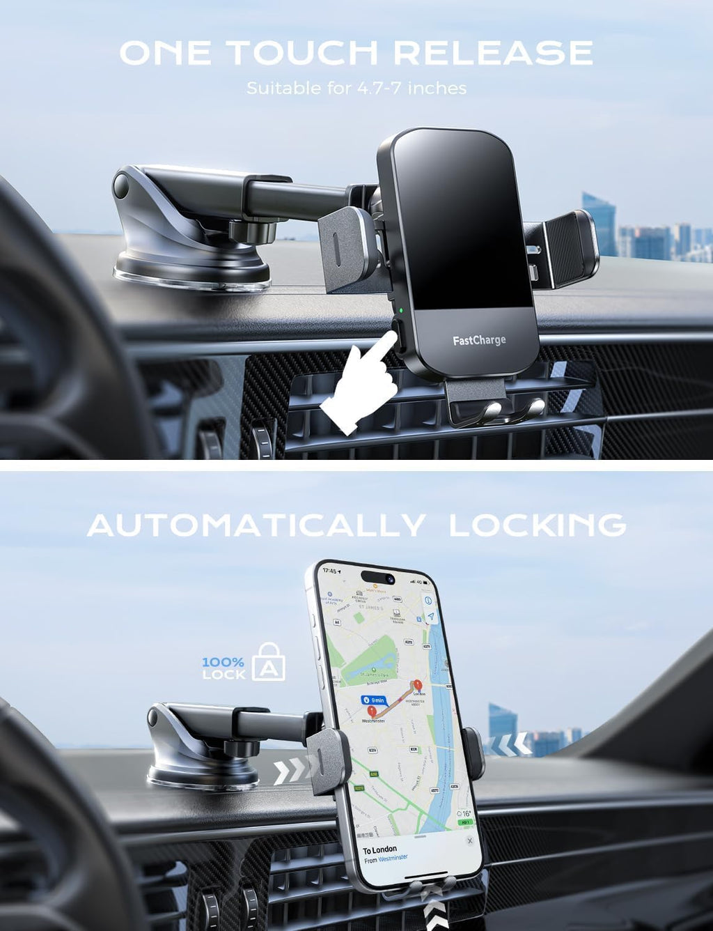 15W Wireless Car Charger — Fast-Charge Auto-Clamp Phone Holder