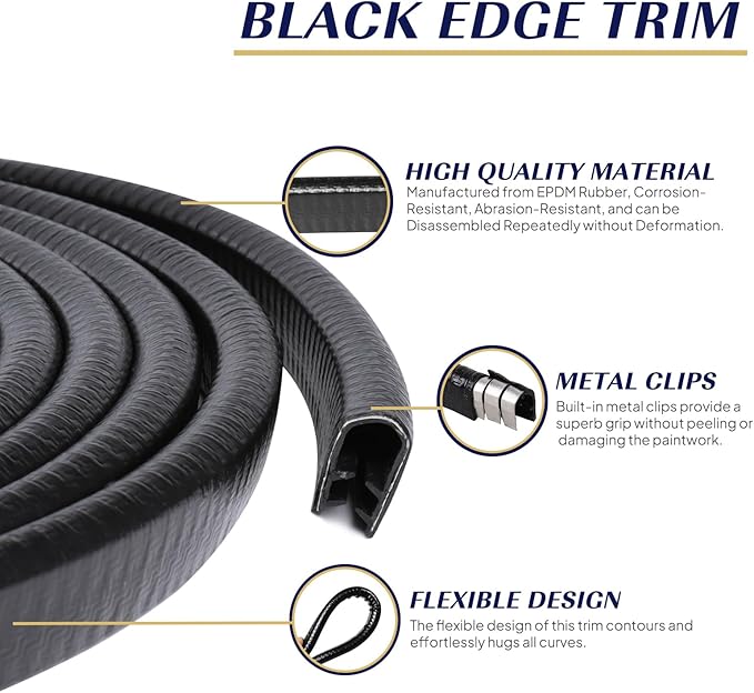 Edge Trim Black U-Channel Rubber Trim Edge with Steel 1/2" X 3/8" - Fit Gap 3/64" to1/4 Car Door Edge Sealing Strip PVC Weather Stripping with Metal, Metal Edge Protector, 45FT