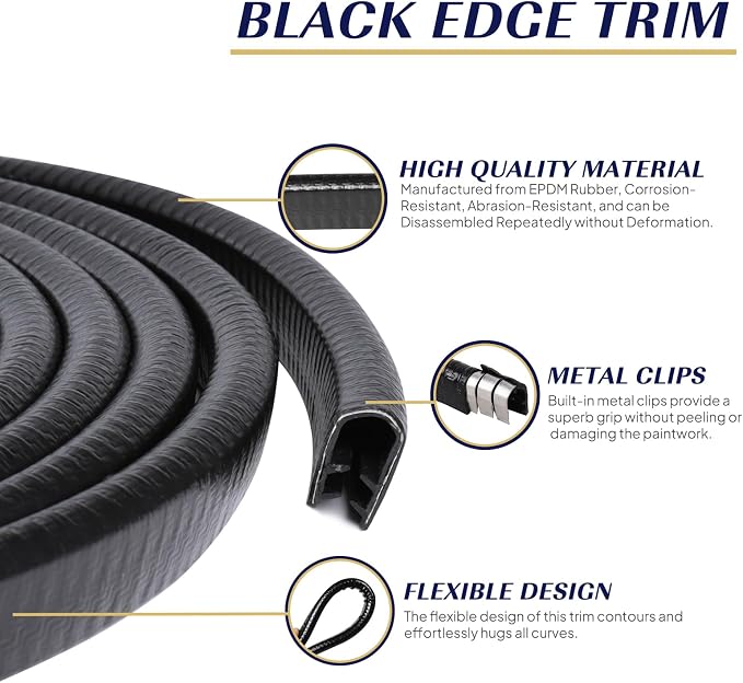 Edge Trim Black U-Channel Rubber Trim Edge with Metal 1/2" X 3/8" - Fit Gap 3/64" to1/4 Car Door Edge Sealing Strip, PVC Weather Stripping with Steel, Metal Edge Protector, 120FT