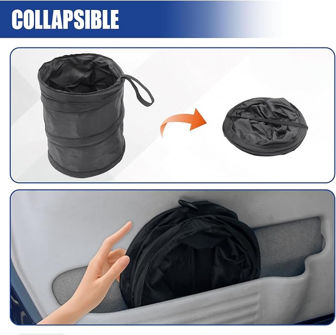 Collapsible Car Trash Can, Mini Portable Auto Garbage Bag, 2PCS | Pop-Up Vehicle Rubbish Bin, Waterproof Waste Basket Bin with Magic Sticker, Hanging Washable Auto Trash Bag