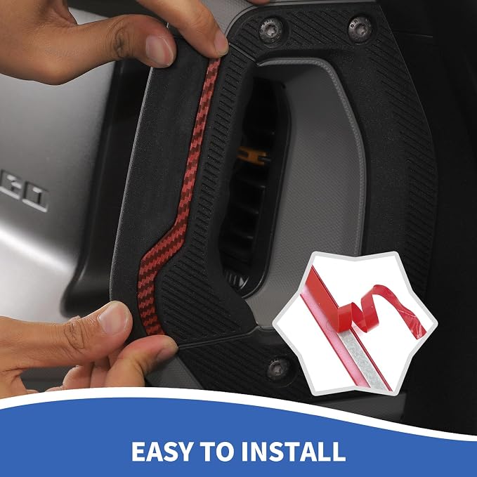 Center Console Dash Grab Handle Cover Trim Compatible with 2021-2024 Ford Bronco Red Carbon Fiber Interior Accessories (Not for Bronco Sport)