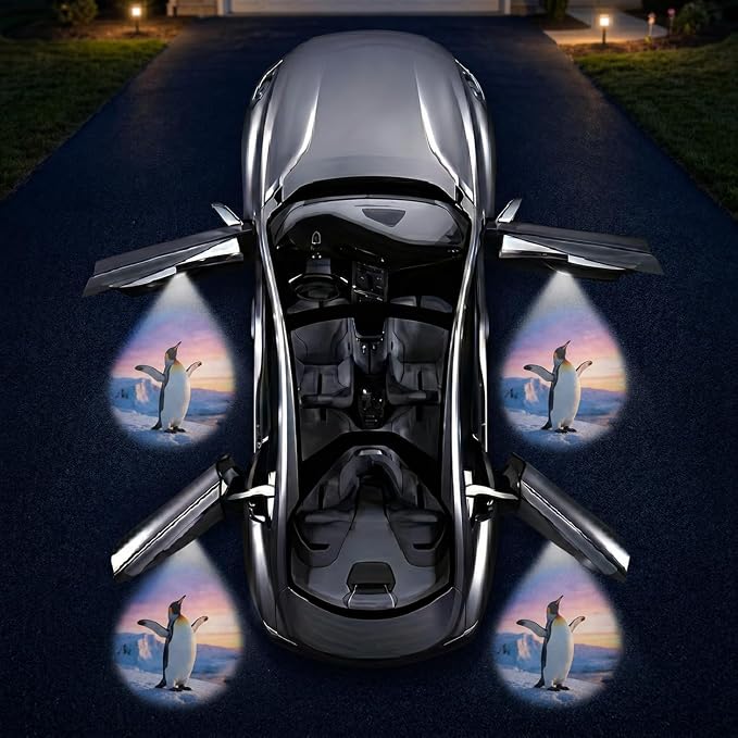 2PCS Penguin Car Door Lights Projector,Magnetic Logo Projector Door Lights, Wireless LED Welcome Puddle Light, Penguin Car Accessories Decor,Penguins Gifts for Women Men, Fit All Vehicles Motorcycle