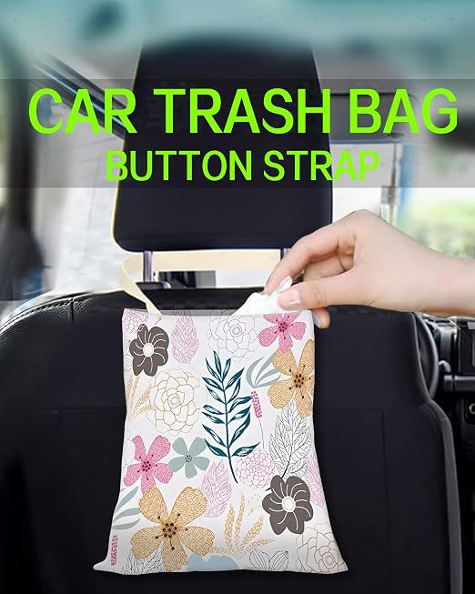 Car Trash Can, Durable Hanging Car Trash Garbage Bag, Cute Automotive Garbage Cans Organizer, Cute Colorful Flowers
