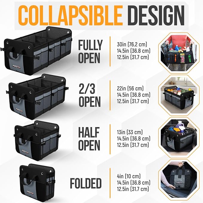 Trunk Organizer For SUV Car Organizer and Storage, Multi-Compartment Storage Bag Car Accessories for Women Men, Perfect Christmas Gifts, 1680D Oxford, Non Slip Bottom, Straps, Soft Cover (90L)