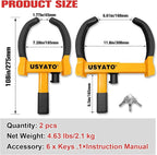 2Pcs Universal Heavy Duty Wheel Lock-Anti Theft Trailer Lock & Car Boot, Adjustable Security Tire 11.4" for Trailers, Cars, Golf Cart, ATV, SUV, RV, Boat, Camper, Motorcycle,6 Keys,Yellow+Black