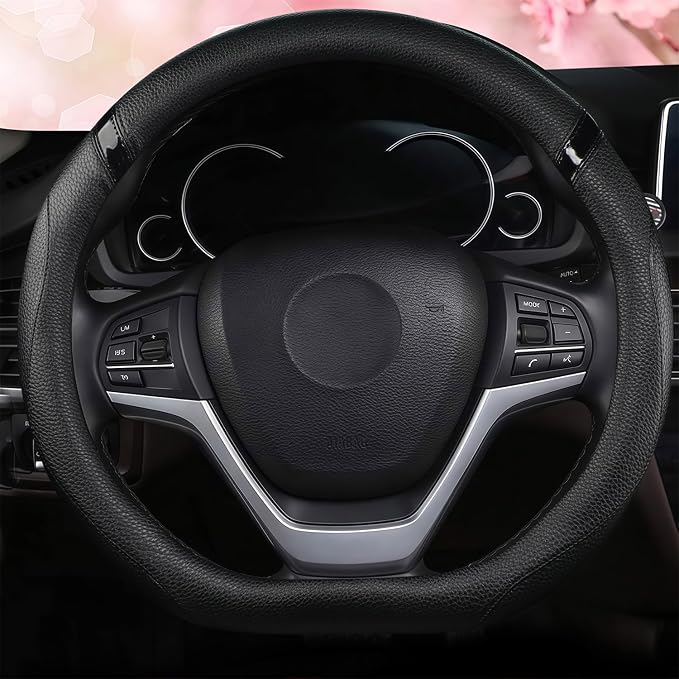 D-Shaped Flat Bottom Steering Wheel Cover for Women Girl - Stylish Car Accessory (Full Black)