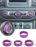 HVAC Climate Control Panel Knob Trim Kit & Light Control Switch Cover, Air Conditioner Knob Aluminum Alloy Ring for 2018-2024 Jeep Wrangler JL JLU & Gladiator JT, Interior Accessories,Purple