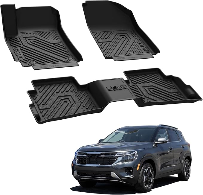 Floor Mats for Kia Seltos 2026 2025 2024 2023 2022 2021, All Weather TPE Custom Fit Floor Liners 1st & 2nd Row Car Mats Accessories for Kia Seltos 2021-2026, Black