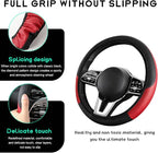 Car Steering Wheel Cover, 15 inch Carbon Fiber Microfiber Leather Elastic Steering Wheel Protector, Breathable Anti-Slip Comfortable Steering Wheel Covers for Most Cars (Black&Red, AD)