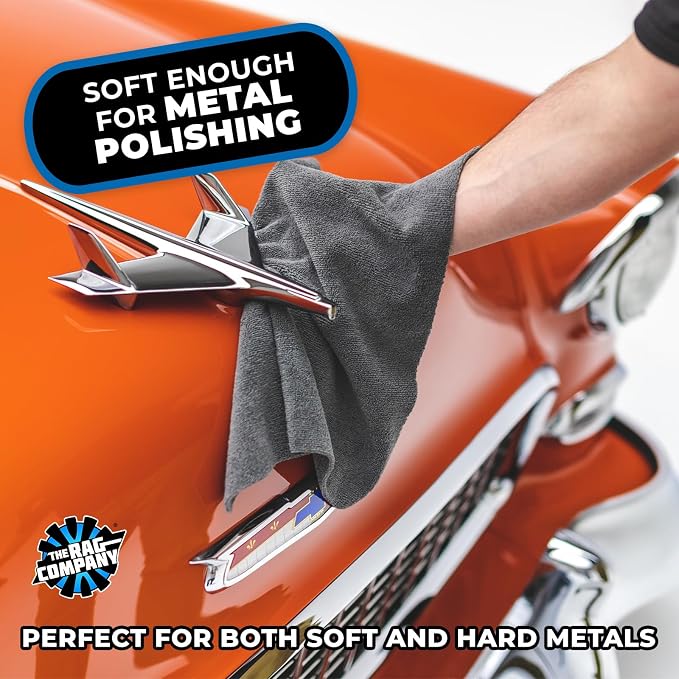The Miner - Professional Metal Polishing Microfiber Towels for Cars; Safe on High-End Wheels and Soft Metals, 70/30 Blend, Dual-Pile, 365GSM, 16in x 16in, Grey (10-Pack)