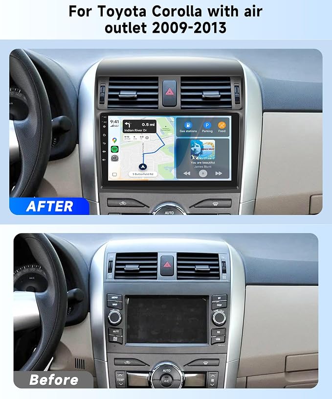 Linux System Car Stereo for Toyota Corolla 2009-2013 Wireless Carplay & Android Auto, 9'' IPS Touchscreen Mirror Link YouTube Video Vi-Link Car Radio Bluetooth FM/RDS DSP SWC Backup Camera