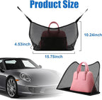 Car Net Pocket Handbag Holder, Organizer Mesh Bag Between Two Seat, Driver Storage Netting Pouch for Handbag Purse, Barrier of Backseat Pet Kids, Car Accessories for Women Men (Black)