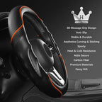 3D Car Steering Wheel Cover Comfort Grip Massage Sporty Anti-Slip Carbon Fiber Faux Leather for F150, Trucks, Jeep, Van, Car Handle Covers for All Seasons, 15.2-16in, Orange