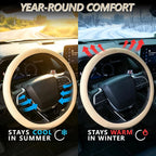 Car Steering Wheel Cover for Women, Soft Silicone Wavy Stripe Texture Auto Interior Accessories, Universal Fit 14 15 16 Inch Round & D-Shape Wheels, Cream Beige
