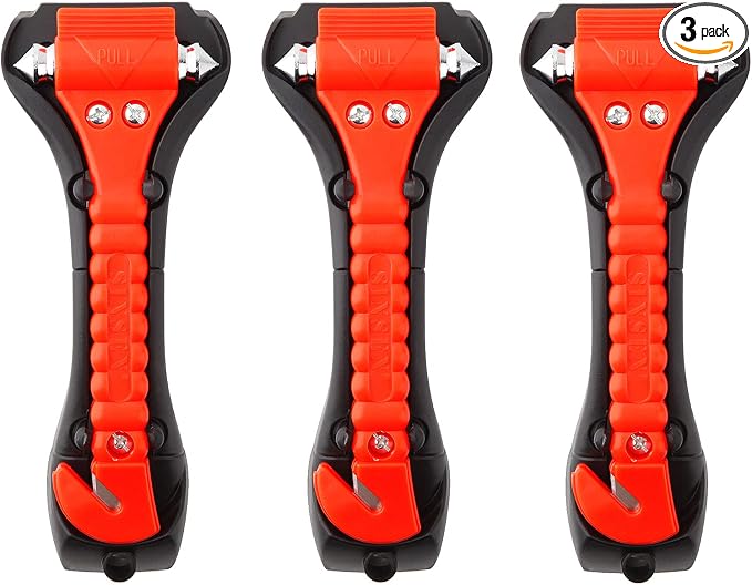 SINSEN Car Safety Hammer Set of 3 Emergency Escape Tool Auto Car Window Glass Hammer Breaker and Seat Belt Cutter Escape 2-in-1 for Family Rescue & Auto Emergency Escape Tools (3 PCS)