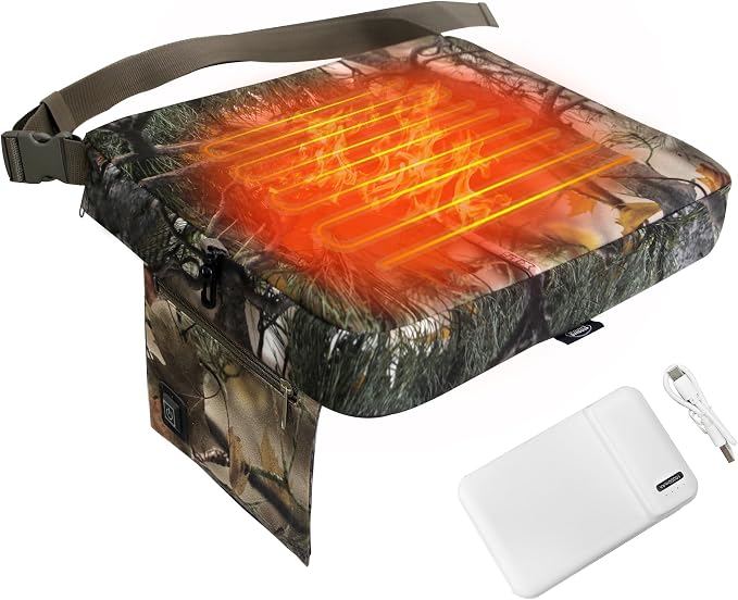 Heated Hunting Seat Cushion, Waterproof Seat Pads for Tree Stand & Ladder Stand, for Hunting, Ice Fishing, Hiking, Camping (Camo)