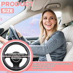 Black Car Steering Wheel Cover, Slip-Proof Breathable Comfort PU Leather Cute Universal Protector Cars Interior Accessories for Women Girl Fit Most Vehicle (Black)
