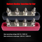 4 x #10 (M5) Studs Bus Bar, 4.2" Power/Ground Distribution Block Brass Battery BusBar Junction with Cover for Auto Boat Amplifier and More (Red & Black)