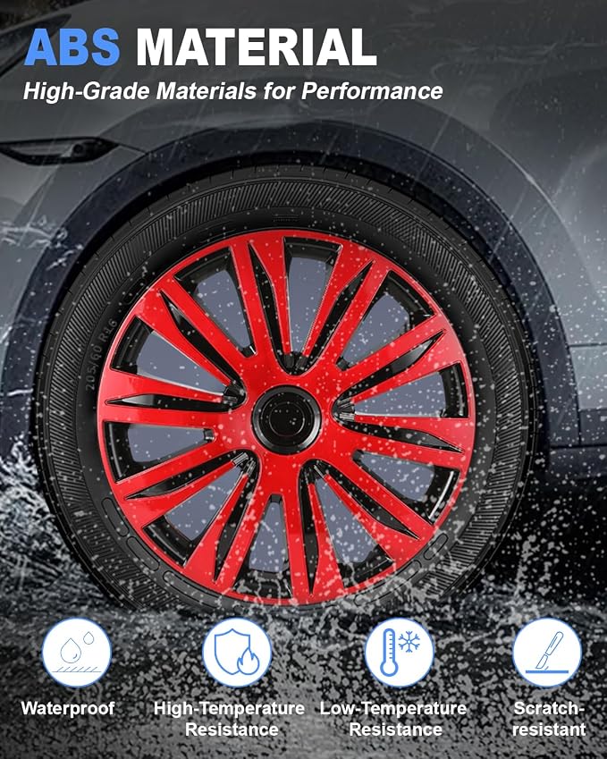 Hubcap Wheel Covers Hub Caps 16 Inch Set of 4 Black & Red Universal Wheel Rim Cover R16 Stylish Car Decor Wheel Covers