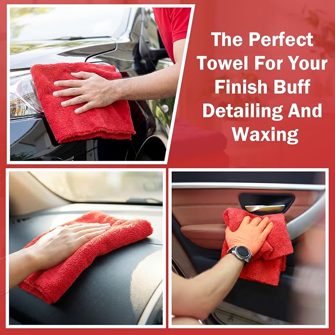 15 Pcs Car Microfiber Towels Buffing Drying Wash Cleaning Cloths Plush Large Towels Thick Care Polishing Detailing Waxing Scratch Proof Towel, 15.75 x 15.75 Inch (Red)