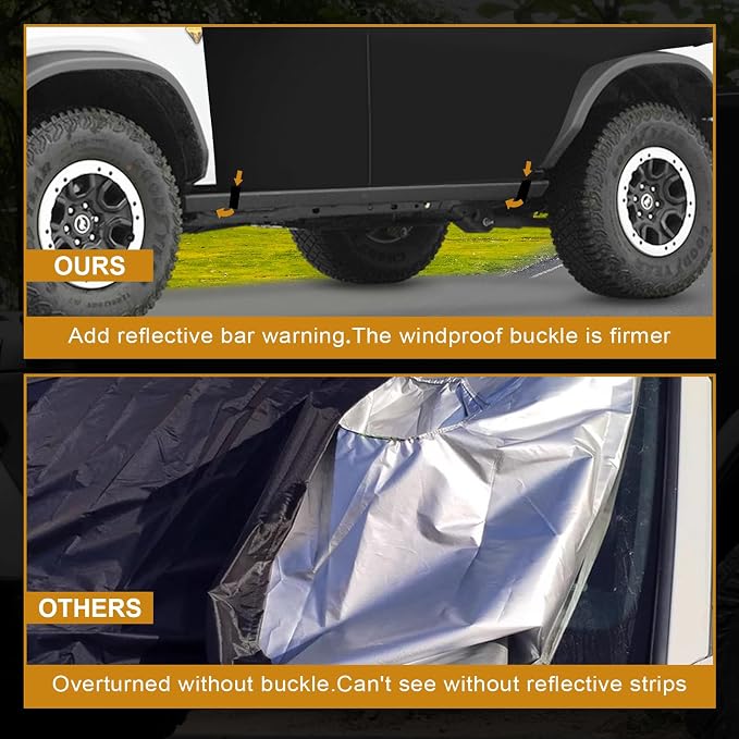 600D Cab Cover Windproof Sunshade Cover Compatible with 2021-2024-2026 Ford Bronco 4 Door, 6-Layer Protection Frost Wiper & Mirror Covers Protect from Sunshine, UV, Snow, Rain(Not fit Bronco Sport)