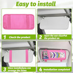 Car CD & DVD Holder - Large Capacity CD Visor Case, Vehicle Visor Storage Organizer with 12 Disc Sleeves, 1 Mesh Pocket 1 Pen Holder and & Elastic Band (Pink)