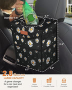 Car Trash Can with Lid, Cute Leakproof Car Trash Garbage Bag Hanging Vehicle Trash Bin Small Portable Automotive Garbage Cans Organizer for Back/Front Seat/Console(2.8 Gallons,Black Flower)