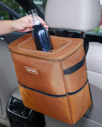 3 Gallons Car Trash Can, Ultra Large Capacity Organizer and Storage with Adjustable Straps & Magnetic Snaps, Waterproof Car Accessory for Interior Car Stuff Storage, Brown