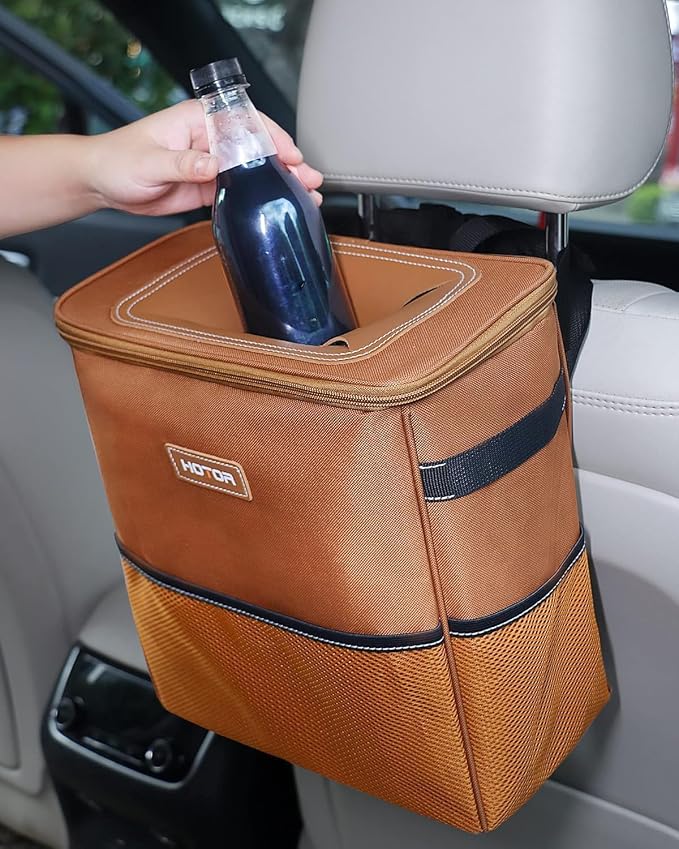 3 Gallons Car Trash Can, Ultra Large Capacity Organizer and Storage with Adjustable Straps & Magnetic Snaps, Waterproof Car Accessory for Interior Car Stuff Storage, Brown