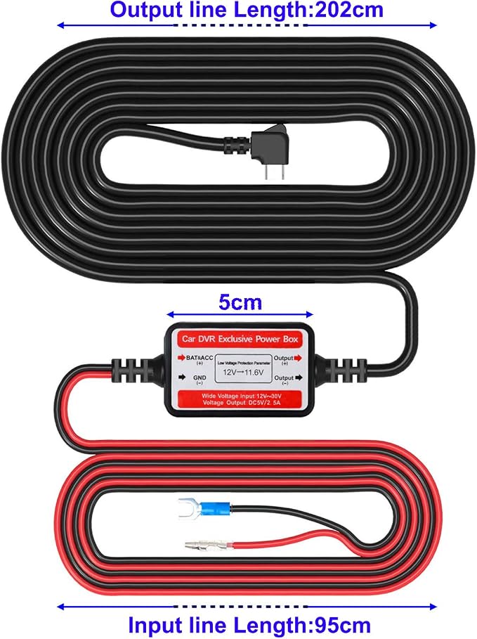 Dash Cam Hardwire Kit Mini USB,10ft 12V-24V to 5V Low Voltage Protection ACN/ACS/ACU Add a Circuit Fuse Holders (Right Angle Mini USB+Fuse kit)