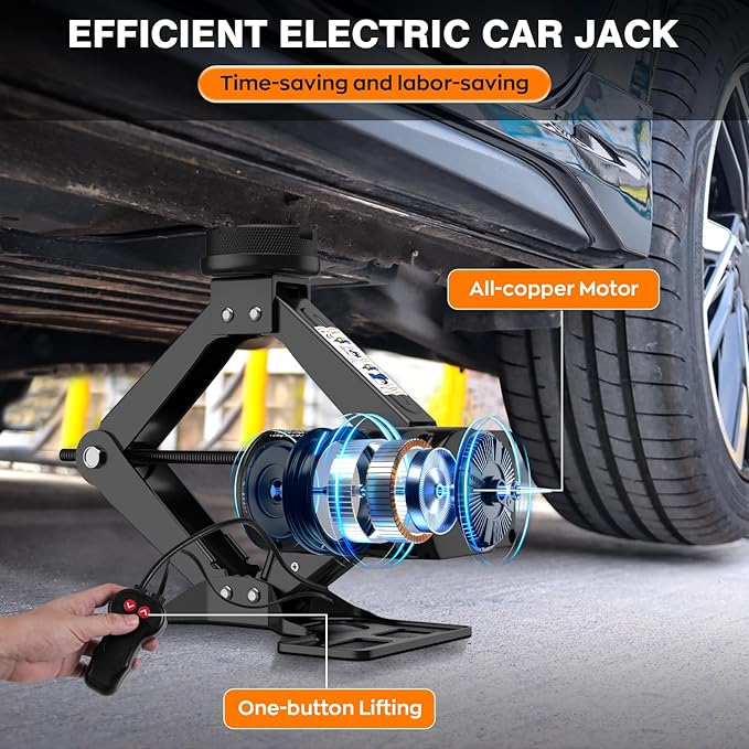 Electric Car Jack, 3 Ton Electric Scissor Jack for Car, SUV, MPV, Truck | Alloy Steel Heavy Duty Jack, Efficient Motor for Rapid Lifting, Portable Garage Tire Change Kit, Outdoor Car Emergency Kit