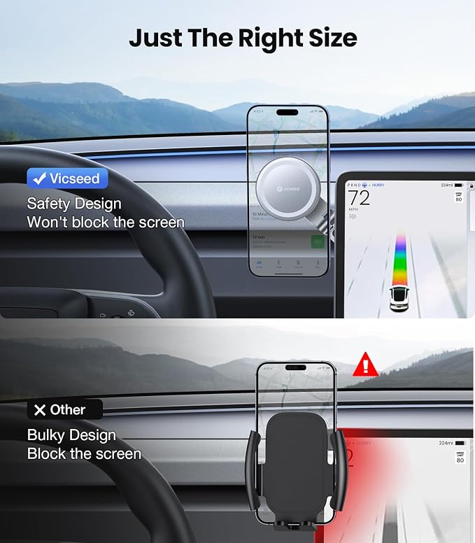 Tesla Phone Mount【Strongest Magnet Power】 Foldable Hidden Tesla Phone Holder Fit for All Phones, Tesla Model 3/Y/Cybertruck Accessories, Tesla Model 3 Model Y for MagSafe Car Mount-Quicksilver