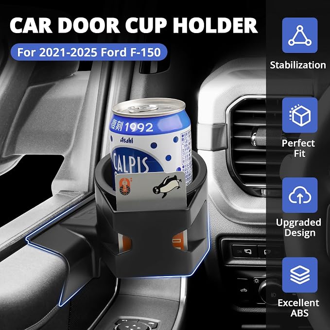 Car Door Cup Holder for 2021-2025 2026 Ford F-150 F150 Accessories Cup Holder Expander with Card Slot Anti-Shake&Noiseless Drink Holder Insert for Car Daily Driving